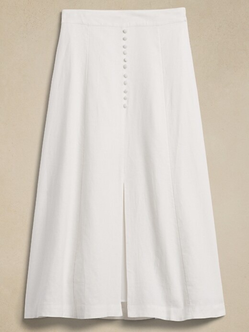 Banana Republic White Midi  Skirt with Front Covered Buttons size 8 Medium New